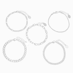 Silver-tone Woven Chain Bracelet Set - 5 Pack,