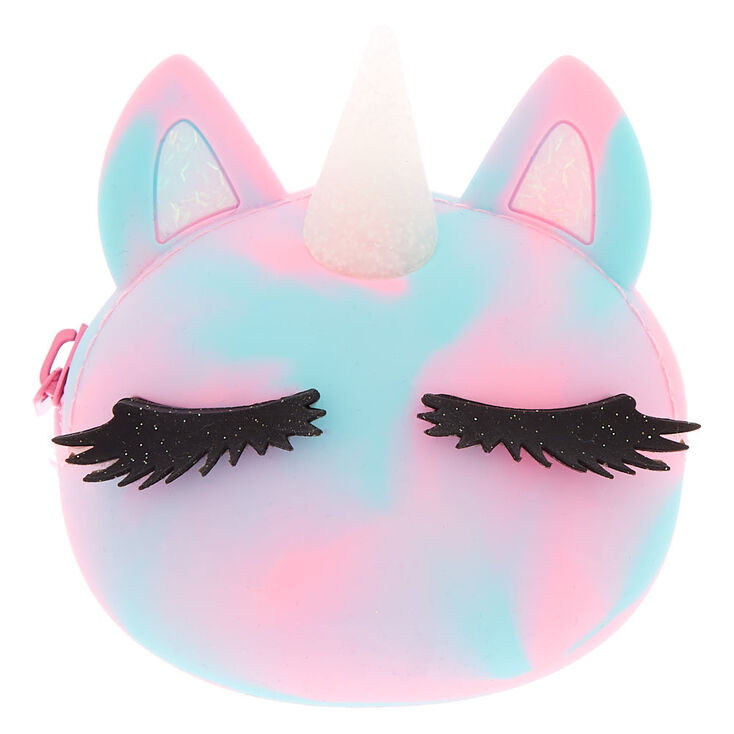 Claire's Porte-monnaie en silicone rose chat-licorne arc-en-ciel