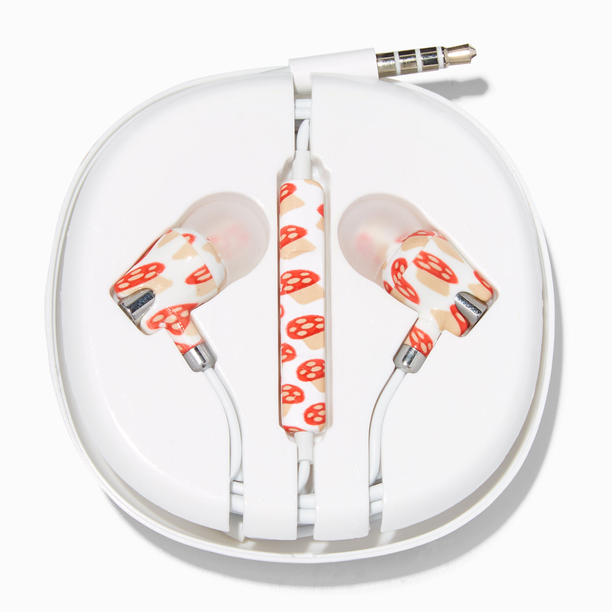 View Claires Mushroom Print Silicone Earbuds Red information