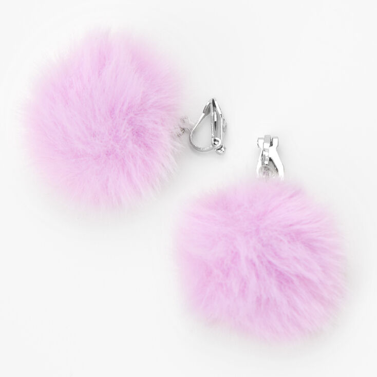 Silver 1.5&quot; Pom Pom Clip On Drop Earrings - Pink,
