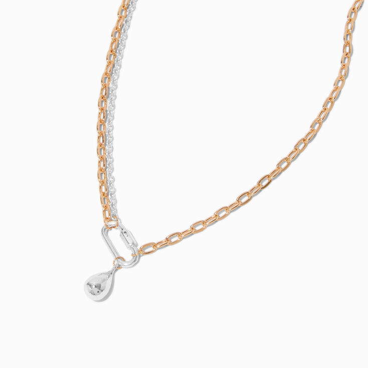 Mixed Metal Teardrop Carabiner Multi-Strand Necklace ,