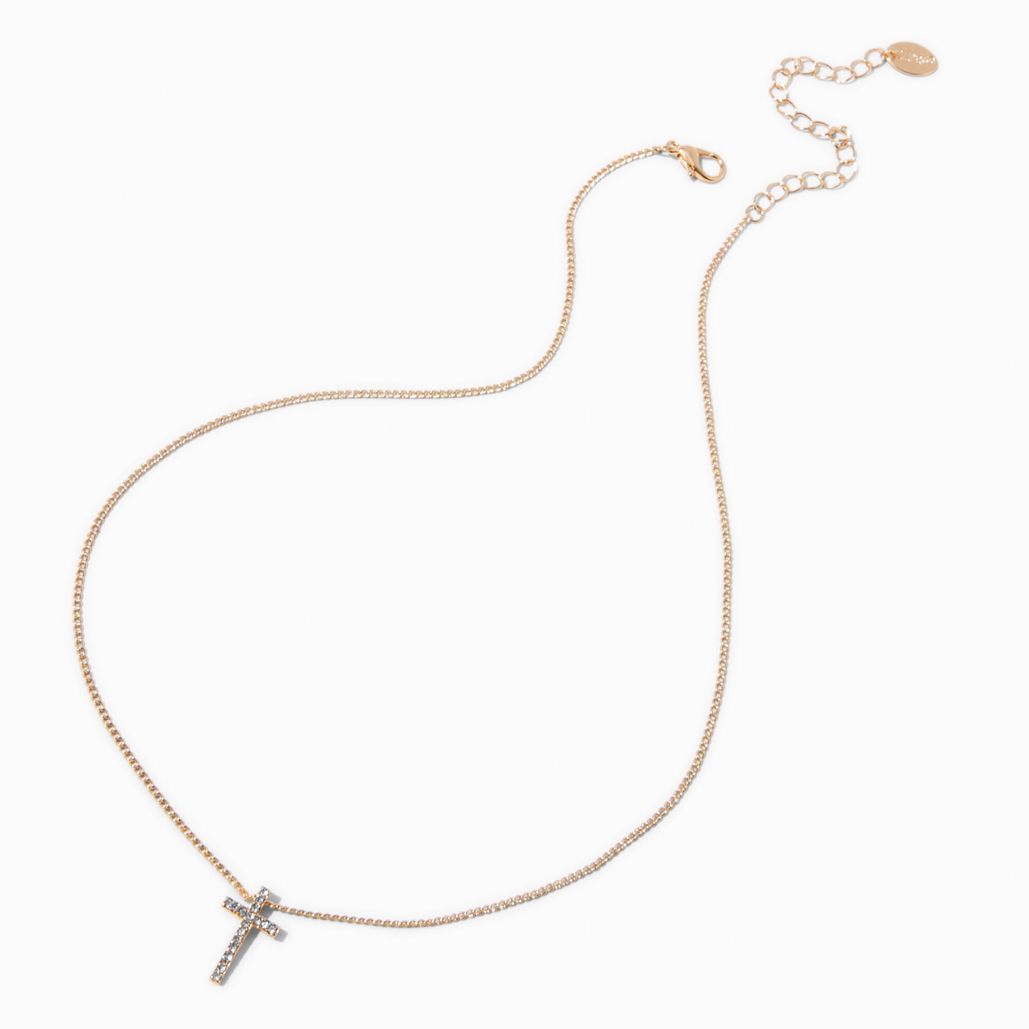 Gold-tone Crystal Cross Pendant Necklace,