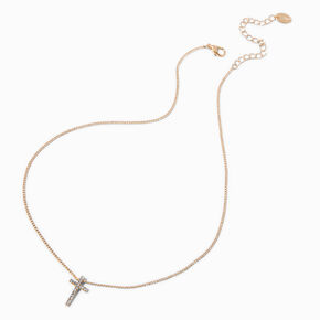 Gold-tone Crystal Cross Pendant Necklace,