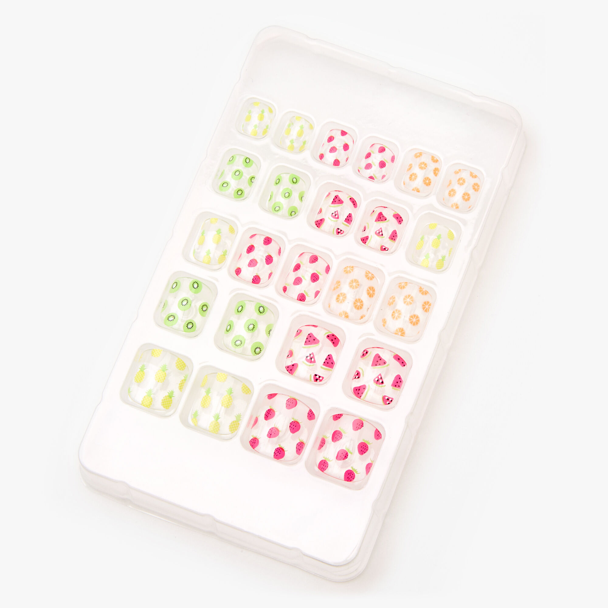 Tropical Fruit Square Press On Faux Nail Set - Clear, 24 Pack,