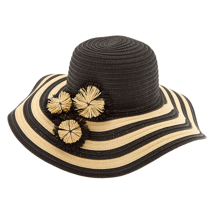 Striped Floppy Hat - Black,