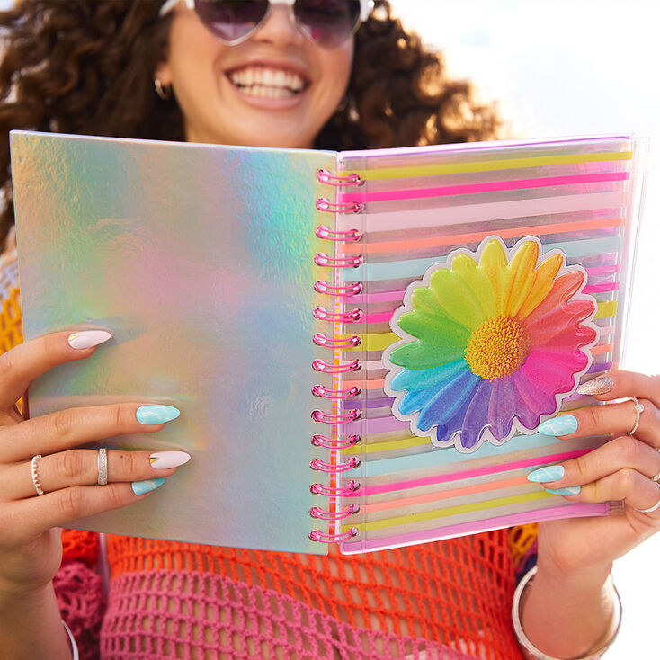 Rainbow Striped Daisy Pencil Case Journal Set,