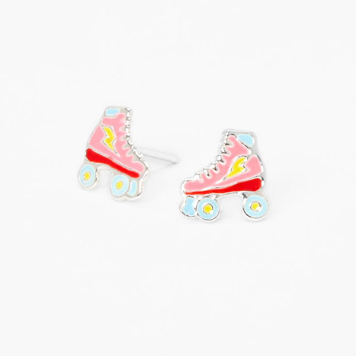Sterling Silver Retro Roller Skates Enameled Stud Earrings,