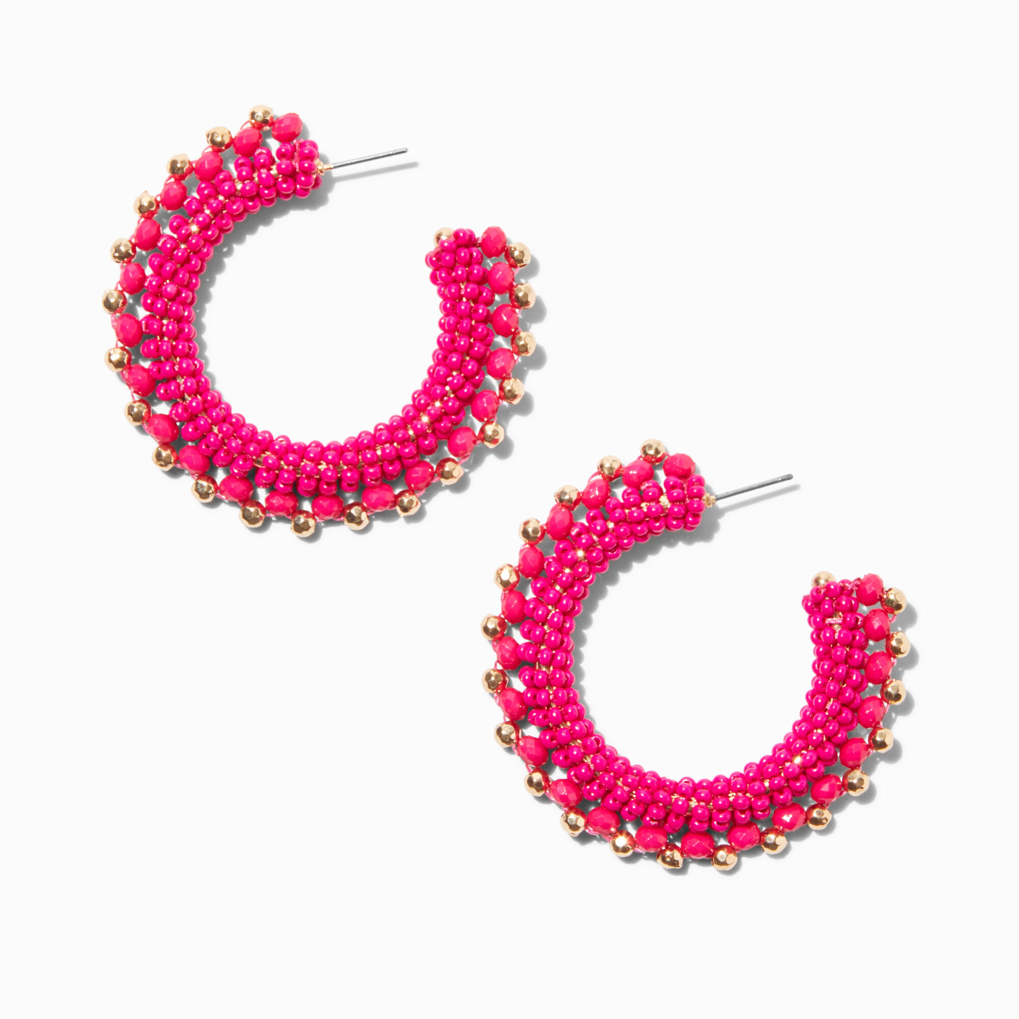 View Claires Hot GoldTone Beaded Hoop Earrings Pink information