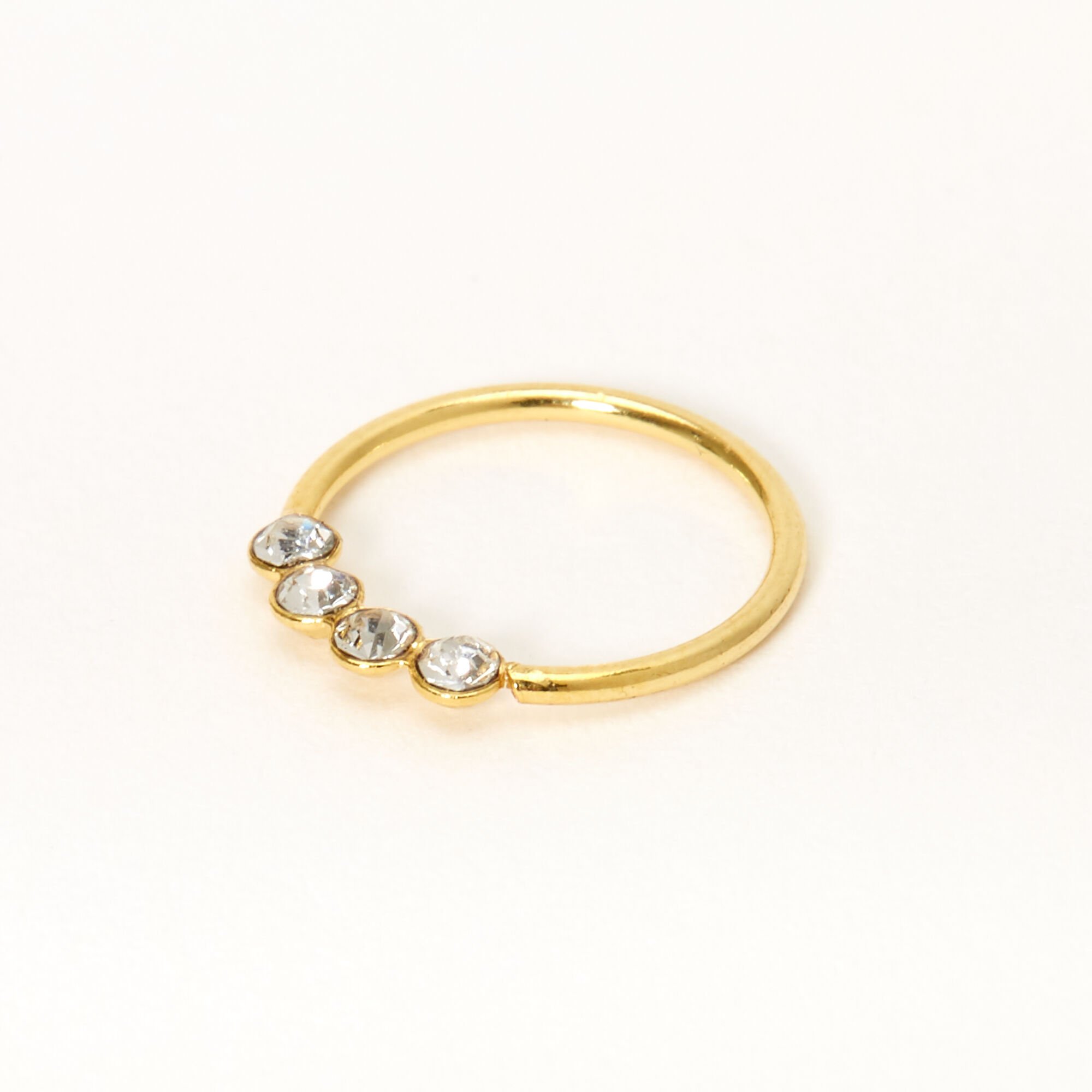 22G Gold-tone Sterling Silver Four Crystal Hoop Nose Ring,