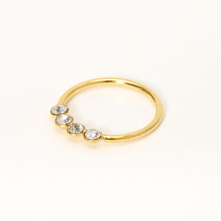 Gold-tone Sterling Silver 22G Four Crystal Hoop Nose Ring,