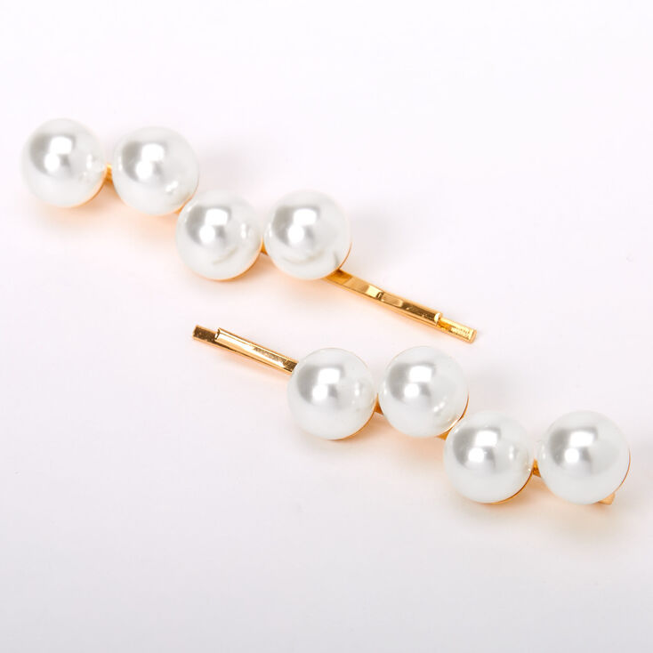 Gold Large Pearl Hair Pins - Ivory, 2 Pack,