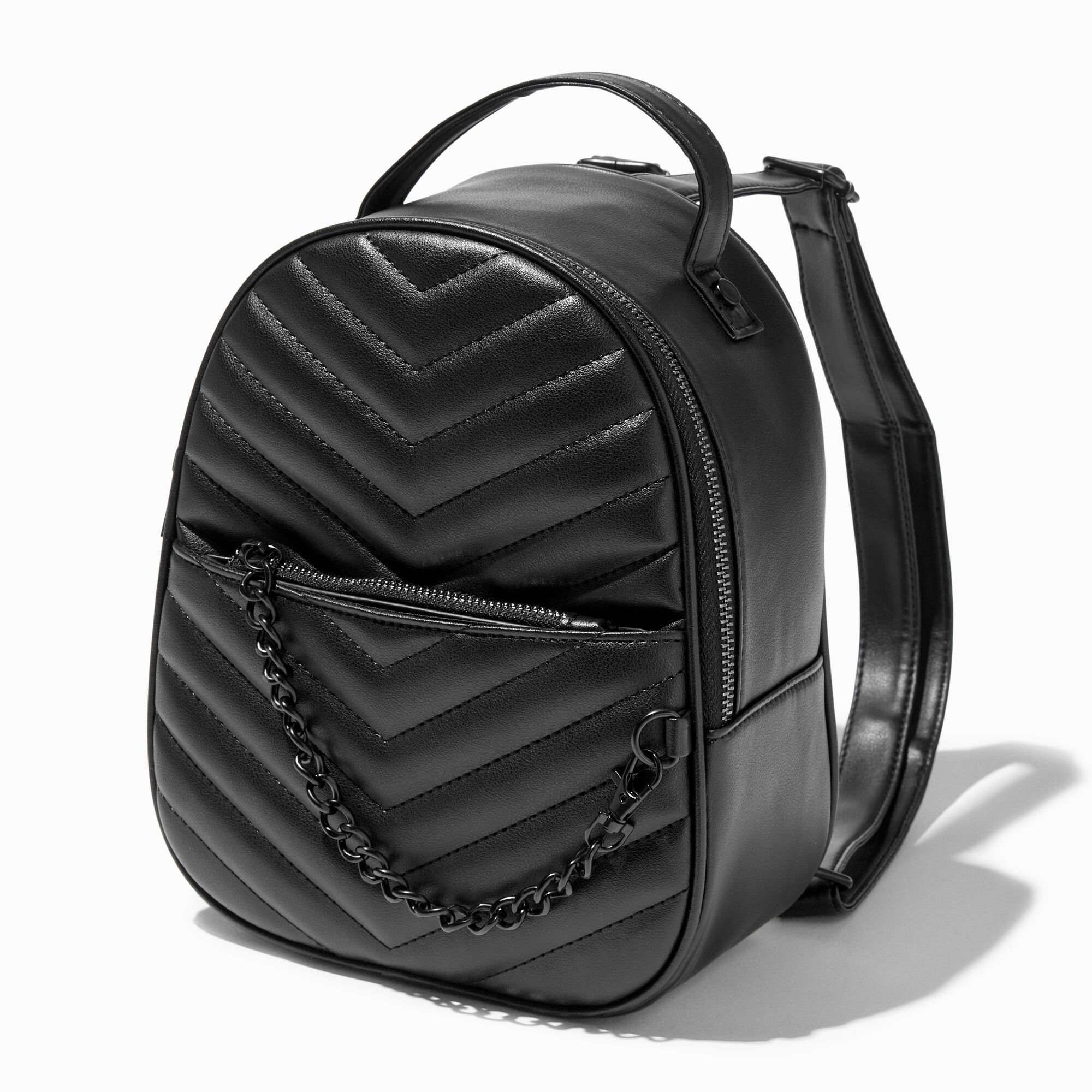 View Claires Chevron Quilted Small Backpack Black information