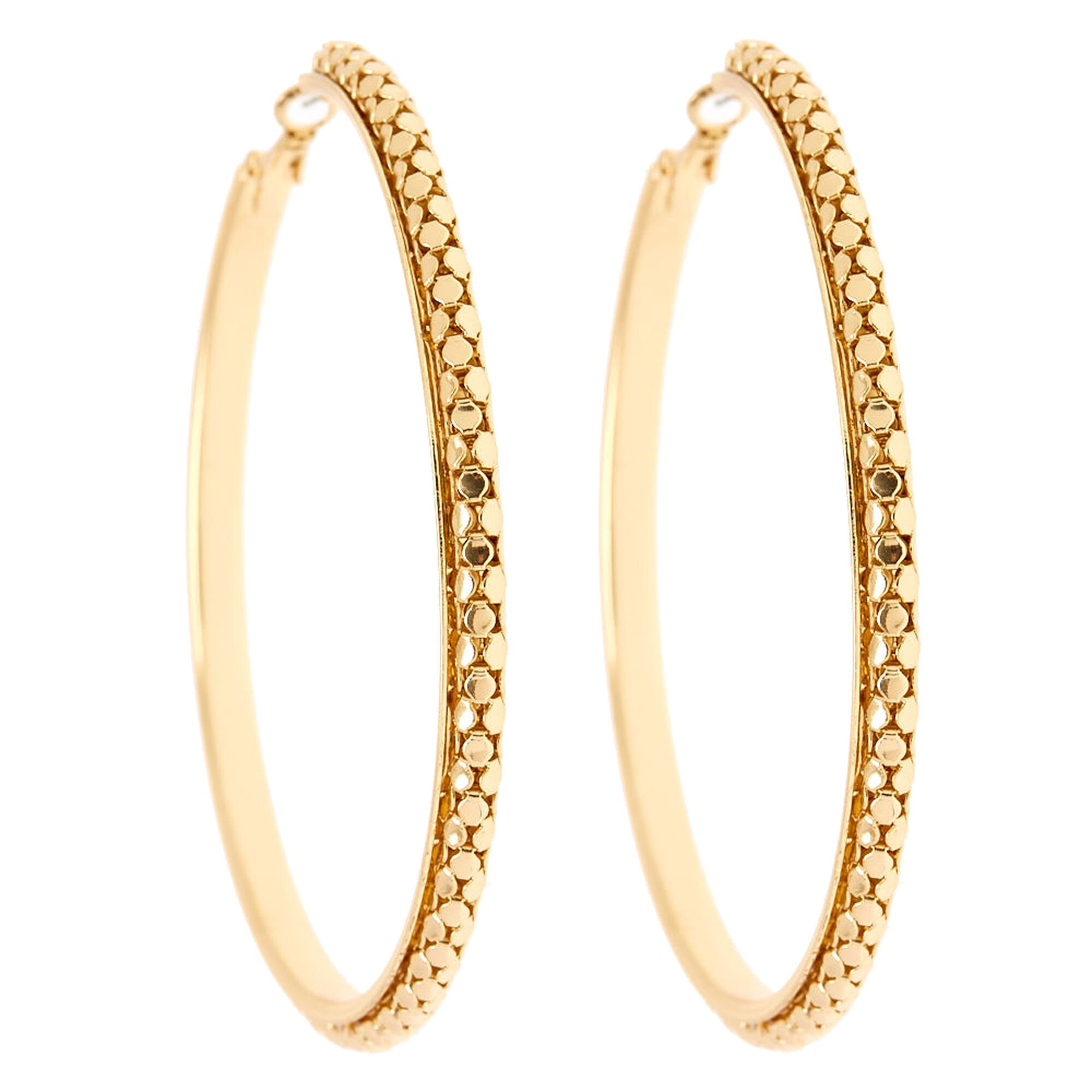 80MM Gold Textured Hoop Earrings | Claire's US