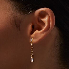 Gold-tone Baguette Chain Linear Drop Earrings,