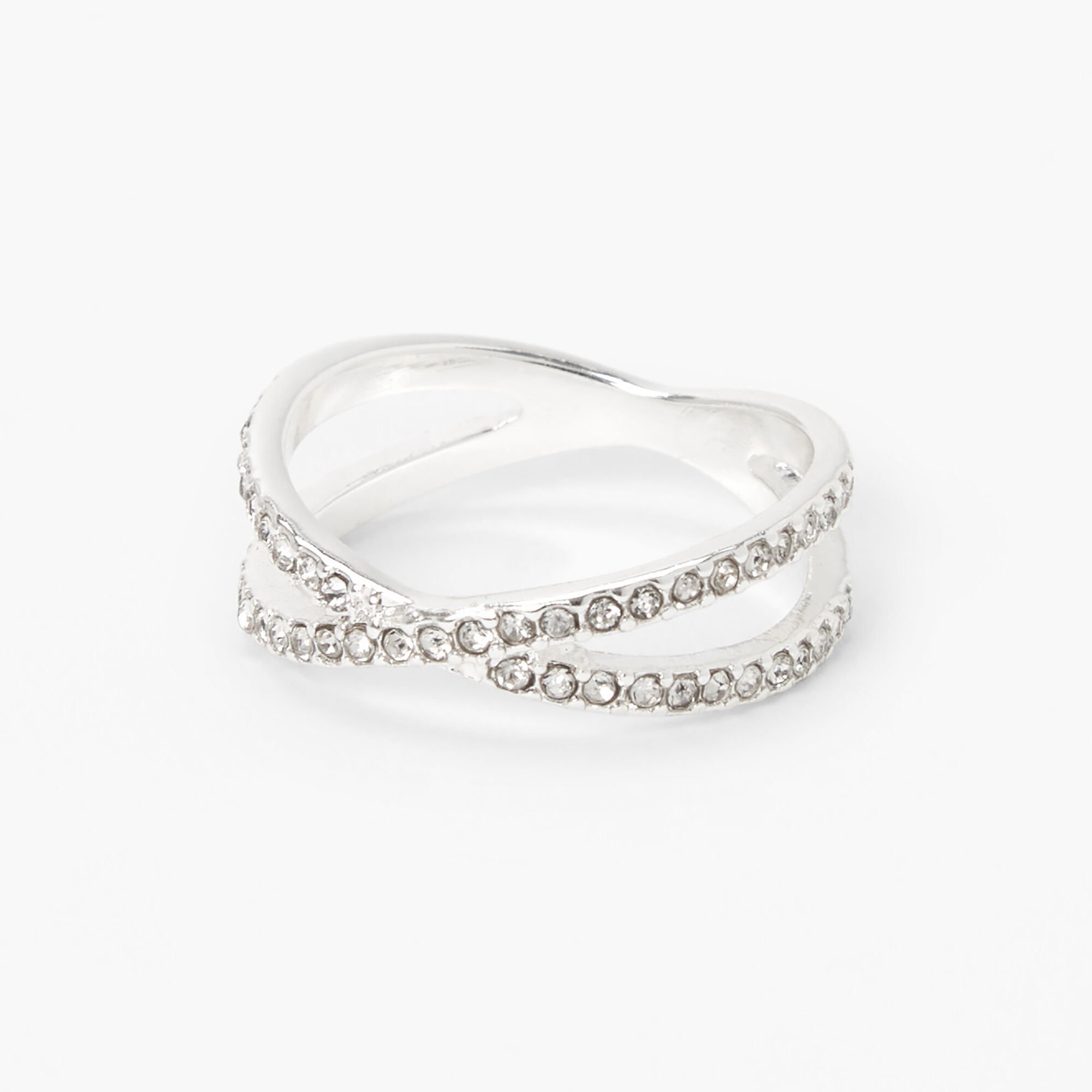 View Claires Embellished Criss Cross Ring Silver information