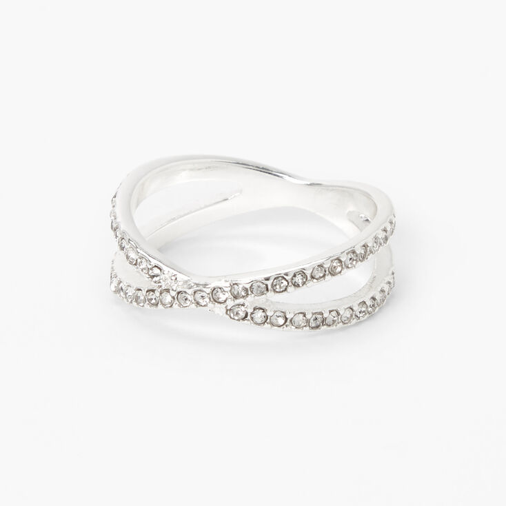 Silver Embellished Criss Cross Ring,