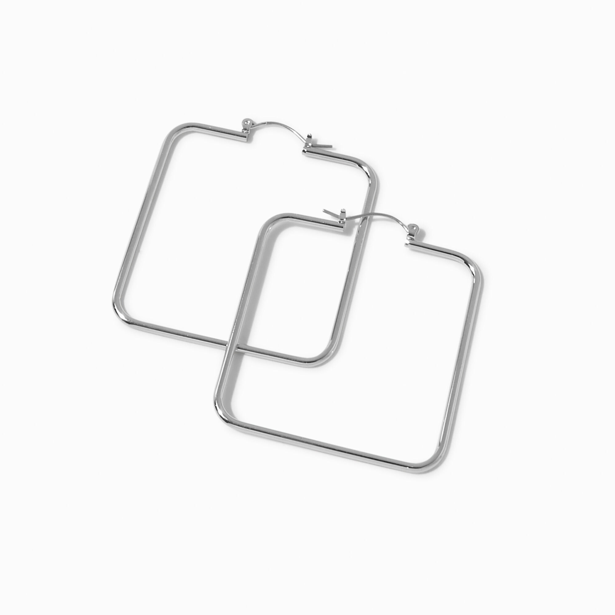 View Claires Tone Square 50MM Hoop Earrings Silver information