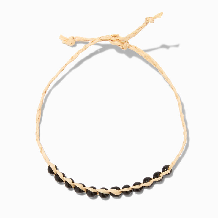 Black Bead Adjustable Cord Wish Bracelet,