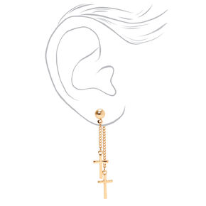 Gold-tone 2&quot; Double Cross Front and Back Drop Earrings,