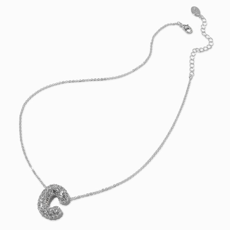 Collier &agrave; pendentif &agrave; bulles et initiale pav&eacute; couleur argent&eacute;e - C,