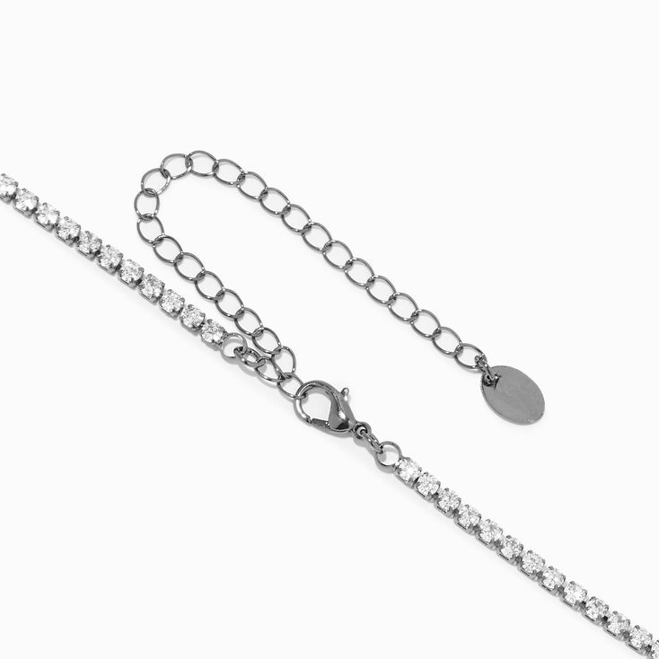 Hematite Cubic Zirconia Crystal Chain Tennis Necklace,