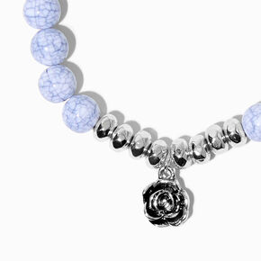 Silver Rose Blue Marble Beaded Stretch Bracelet,
