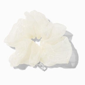 White Organza Heart Charm Hair Scrunchie,