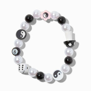 Bracelet &eacute;lastique perl&eacute; avec perles d&rsquo;imitation rave noir et blanc,