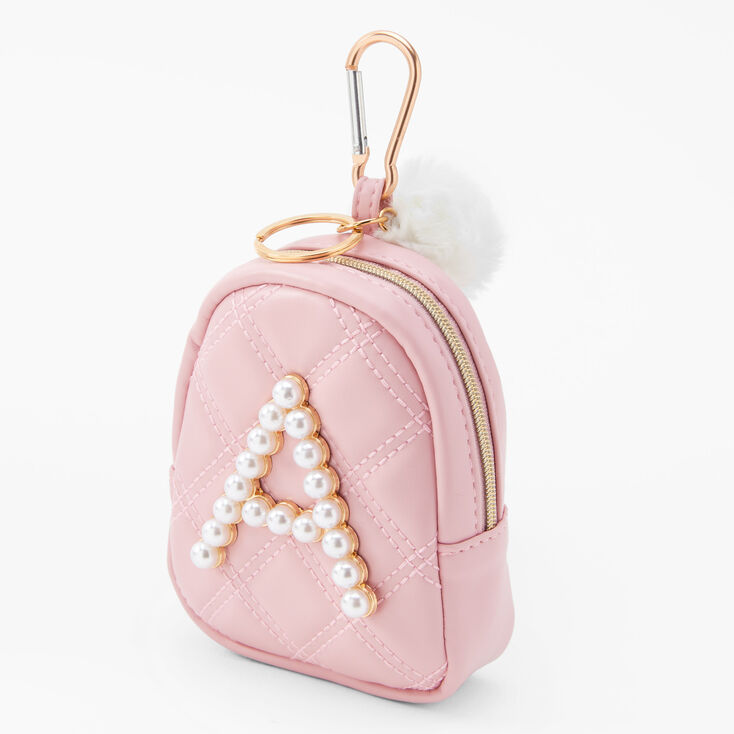 Initial Pearl Mini Backpack Keyring - Blush Pink, A,