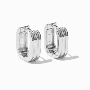 Silver-tone Stainless Steel Textured U-Shape Hoop Earrings,