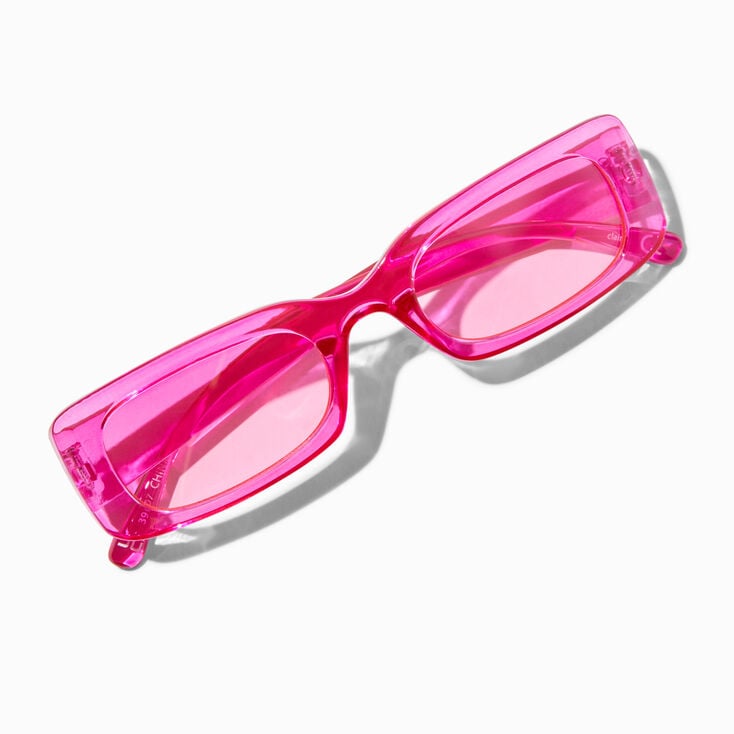 Translucent Fuchsia Rectangular Frame Sunglasses,