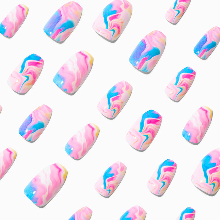 Blue Marble Coffin Vegan Faux Nail Set - 24 Pack,