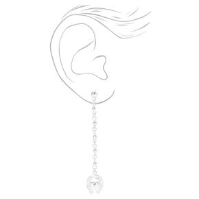 Silver Horseshoe Luck Heart 3&quot; Linear Drop Earrings,