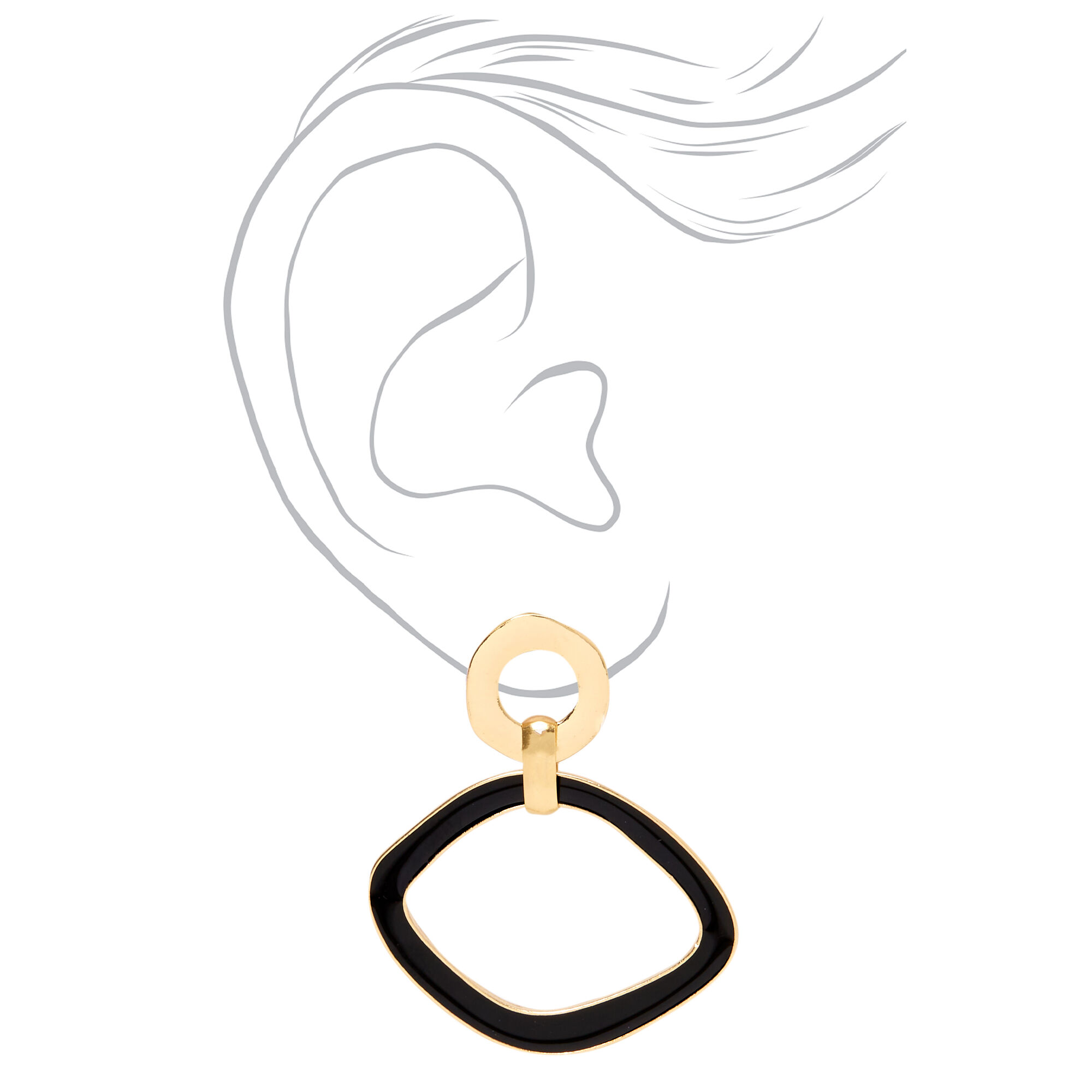 Gold 2.5" Round Melted Geometric Drop Earrings - Black,