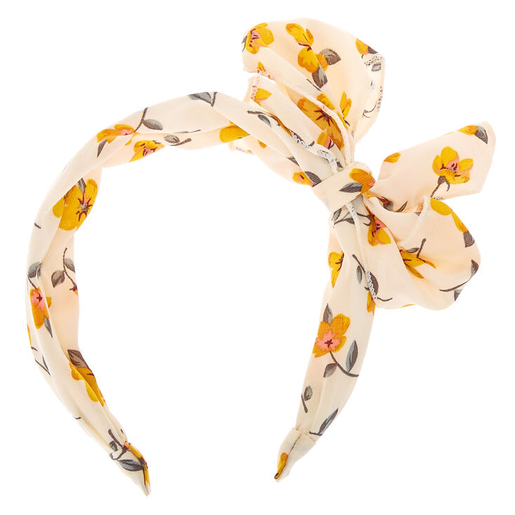 Yellow Flower Bow Headband - White,