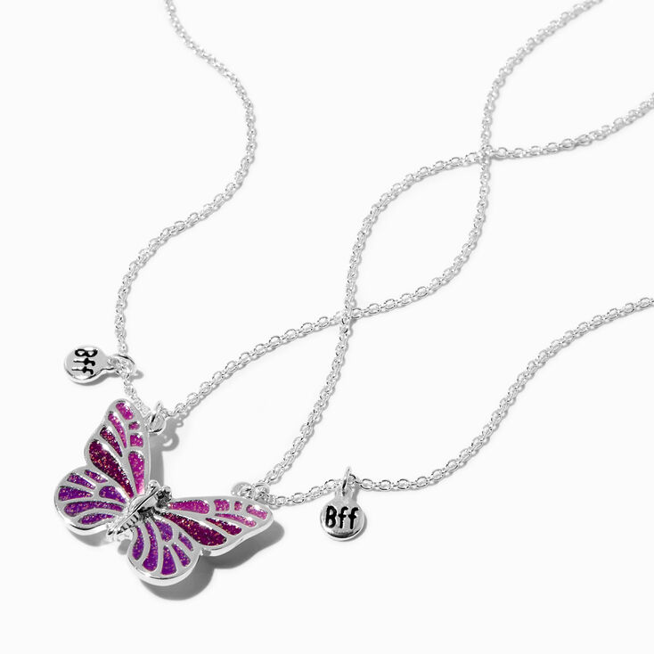 Colliers &agrave; pendentifs Best Friends en forme de papillon &agrave; couleurs changeantes en fonction des UV - Lot de 2,