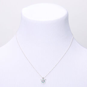 Silver-tone Blue &amp; Purple Embellished Turtle Pendant Necklace,