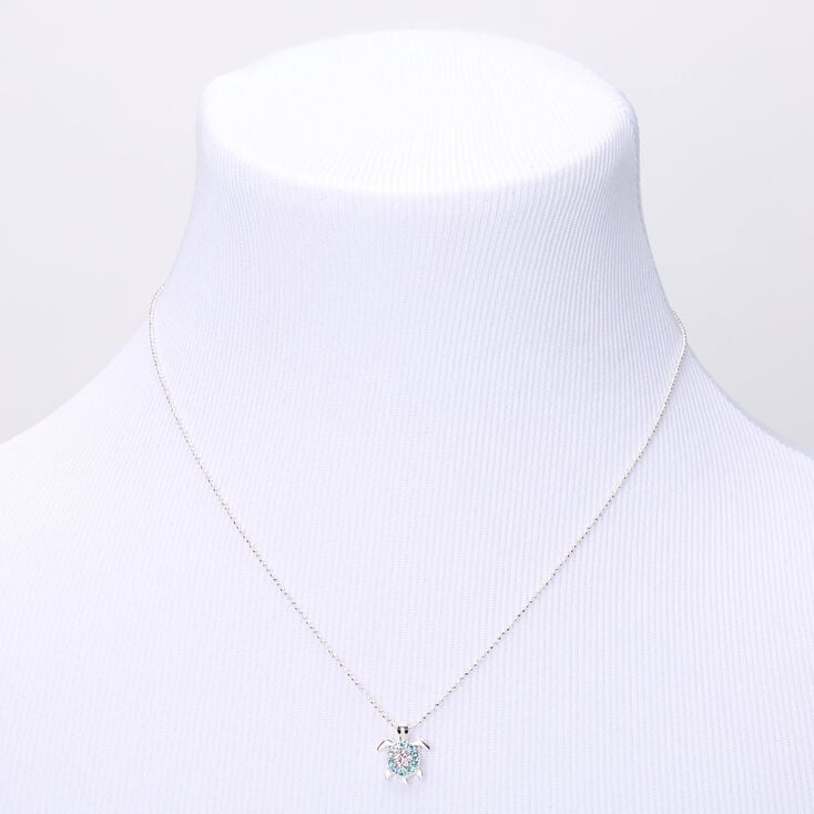 Silver-tone Blue &amp; Purple Embellished Turtle Pendant Necklace,