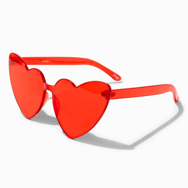 Claire's Heart Shaped Rimless Sunglasses | Red