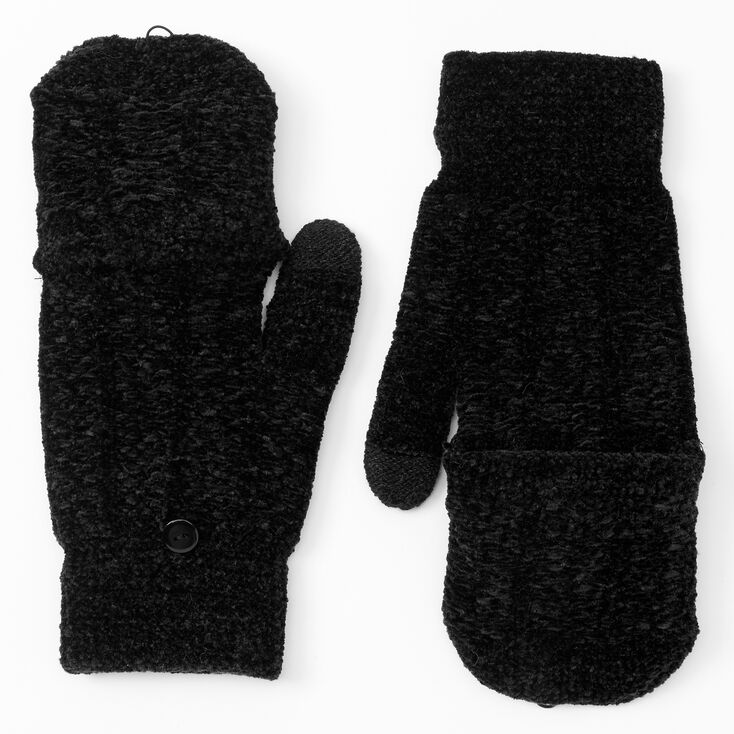 Chenille Fingerless Gloves With Mitten Flap - Black | Claire's US