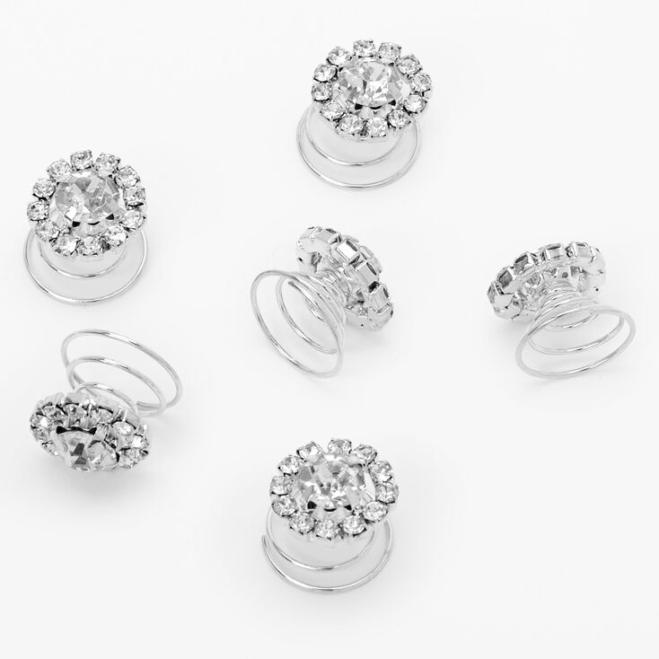 Silver Rhinestone Halo Hair Spinners - 6 Pack,