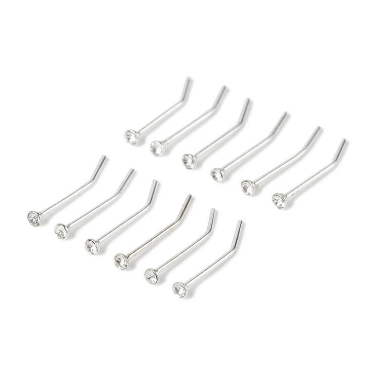 Sterling Silver 22G Stone Nose Studs - 12 Pack,