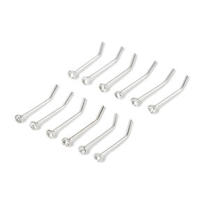 Sterling Silver 22G Stone Nose Studs - 12 Pack,