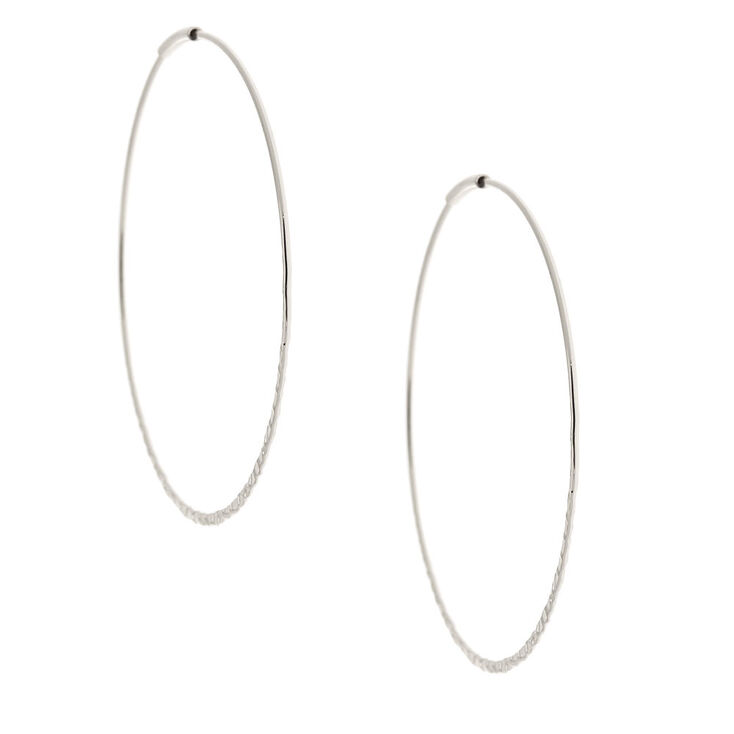 Silver 60MM Hammered Hoop Earrings,