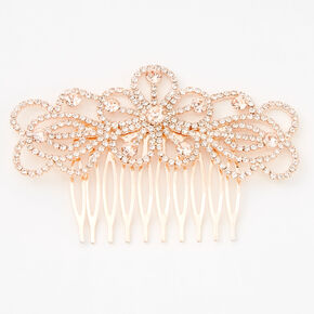 Rose Gold Silk Rhinestone Spiral Floral Hair Comb,