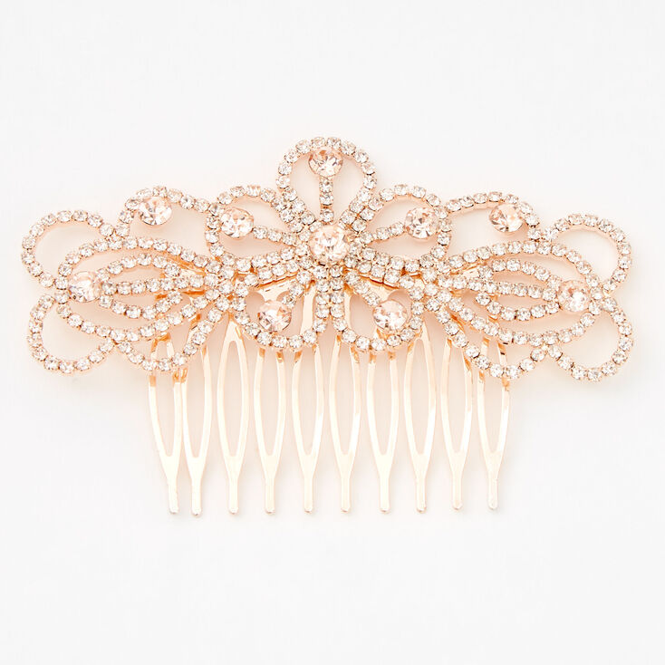 Rose Gold Silk Rhinestone Spiral Floral Hair Comb,