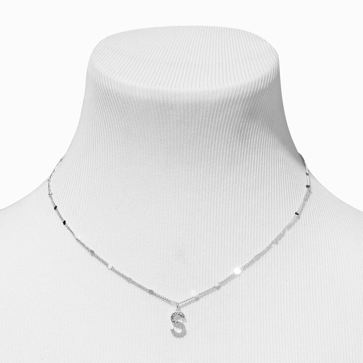 Silver Half Stone Initial Pendant Necklace - S,