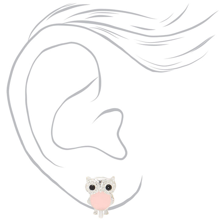 Lot de 3 boucles d&#39;oreilles &agrave; clip roses motif hibou girly,