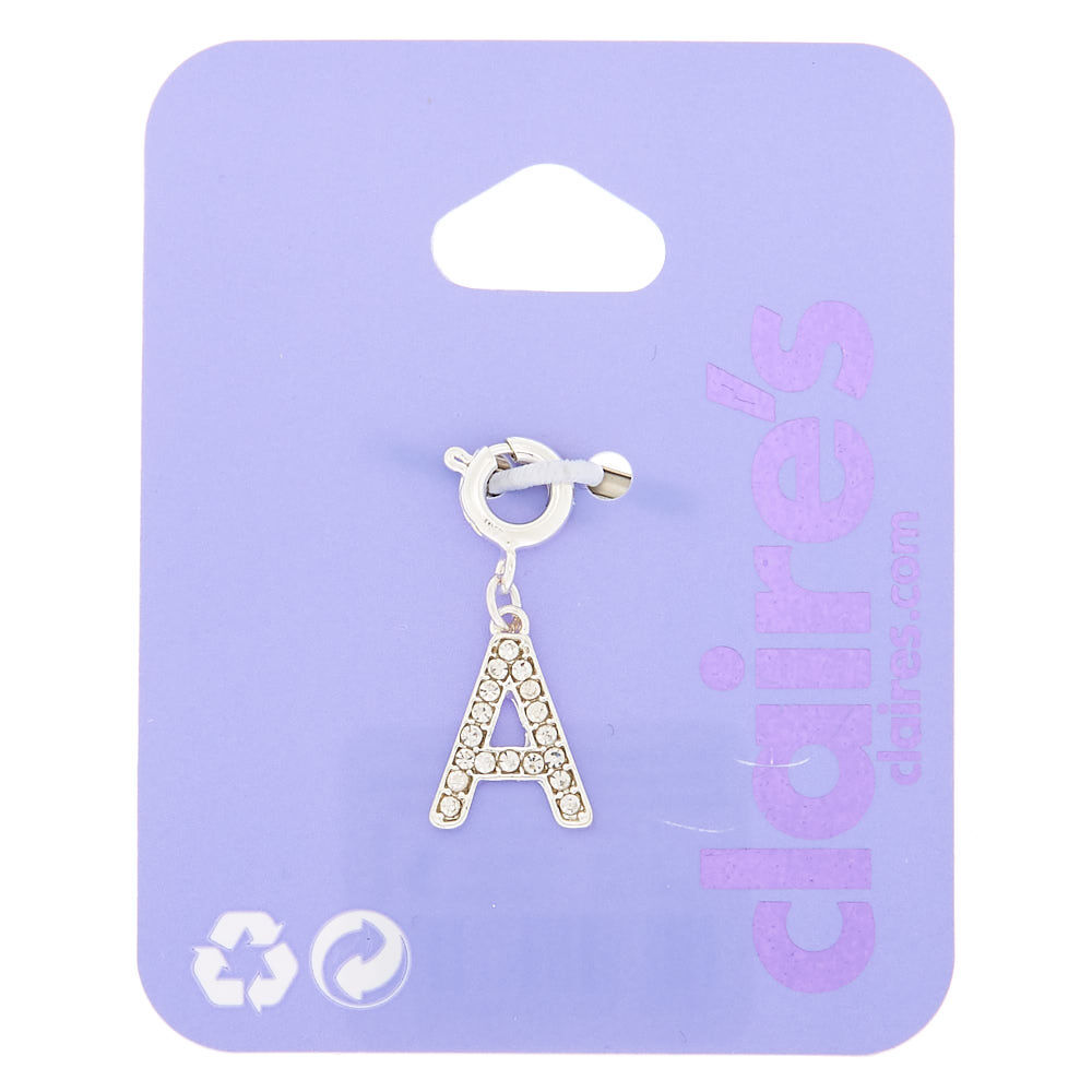 Silver Embellished Initial Bracelet Charm - A,