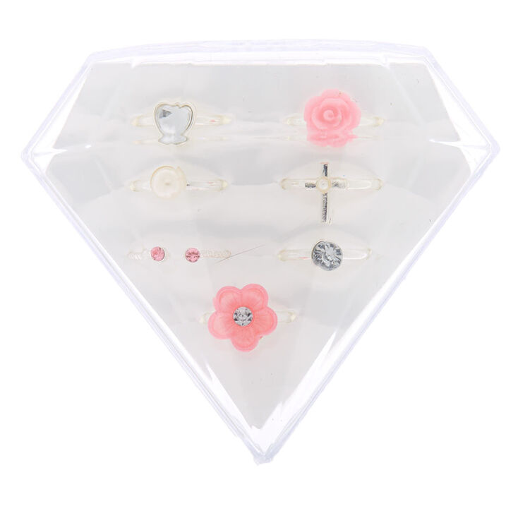 Claire&#39;s Club Diamond Box Rings - Pink, 7 Pack,